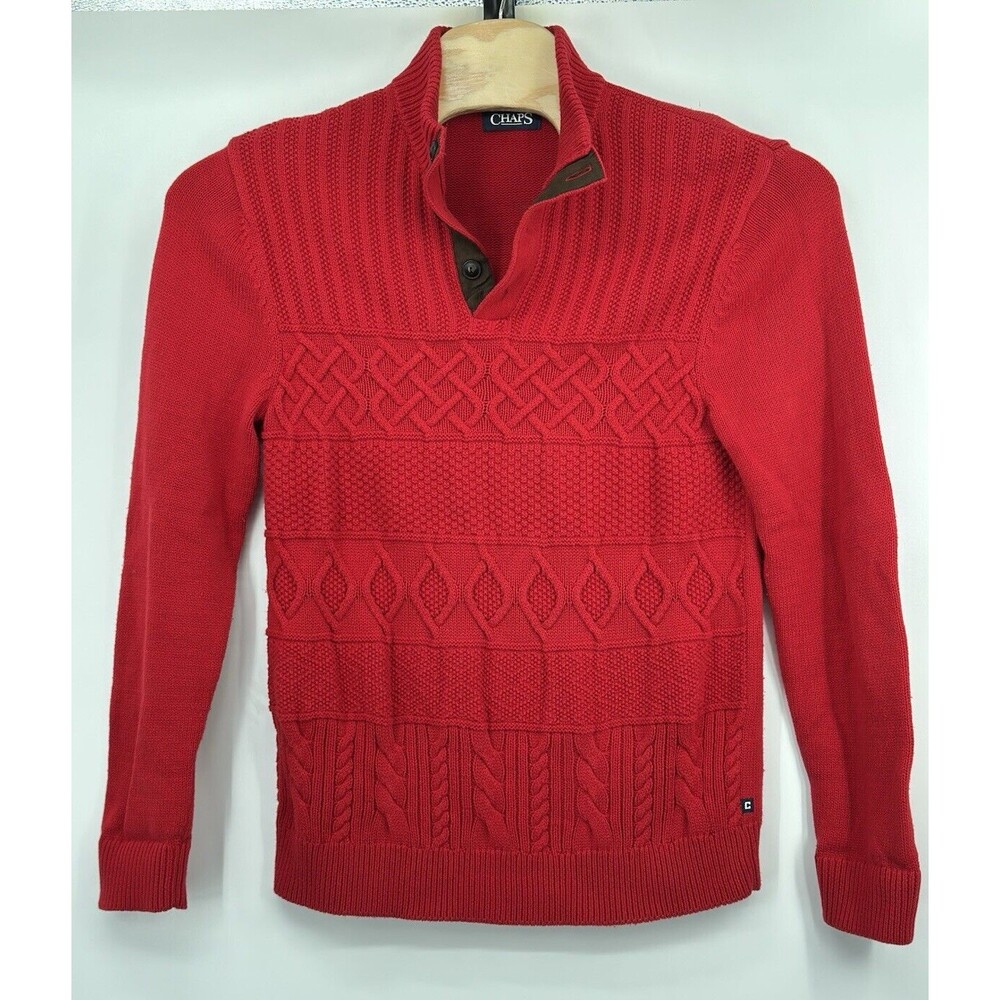 Chaps Ralph Lauren Sweater Mens Medium Red Long Sleeve Cable Knit Vintage